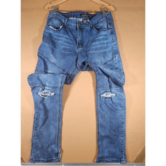 M Society Mab City Jeans Men 36x32 Blue Distressed Stretch Denim - Picture 7 of 7